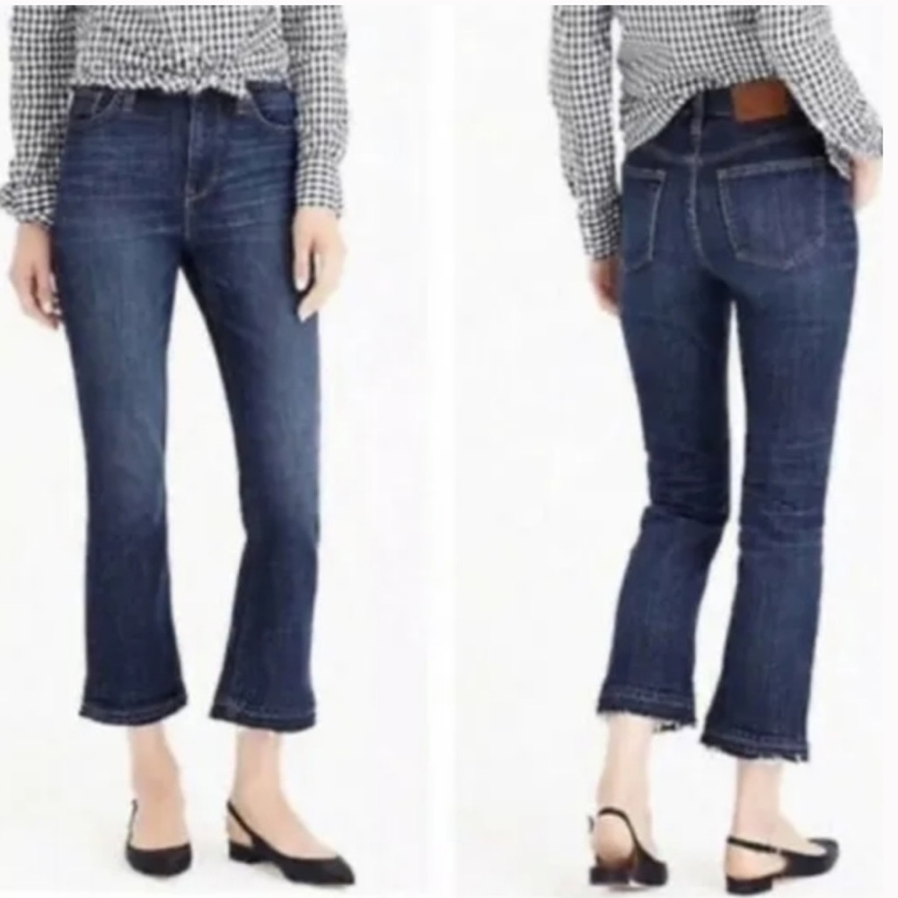 J. Crew Billie Demi Boot Crop Medium Wash Blue Jeans Denim Pants Distressed 27